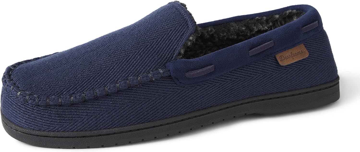 

Мужские тапочки Dearfoams Keaton с амортизирующей стелькой из пены с эффектом памяти для дома и улицы, широкий размер, темно-синий