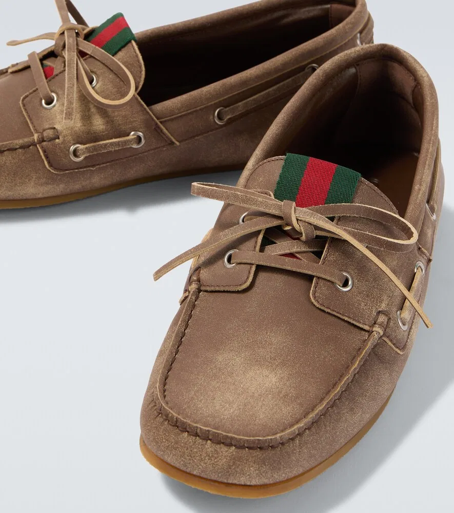 Кожаные лодочные туфли Web Stripe Gucci, коричневый — фото 3