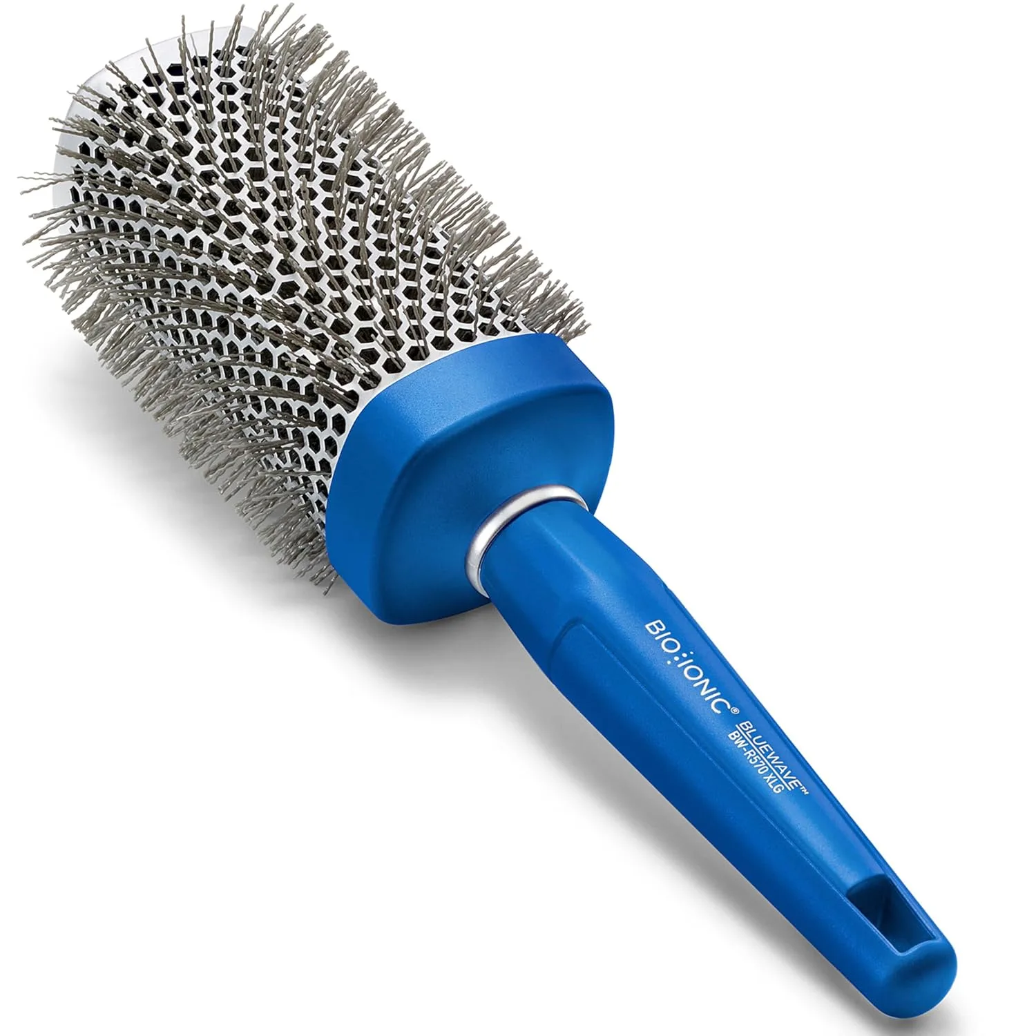 Круглая щетка Bio Ionic BlueWave, наноионная щетка для кондиционирования волос с гофрированными щетинками для натяжения, мягкая на ощупь удобная ручка - профессиональная щетка для укладки. 5,1 см - очень большой, Blue