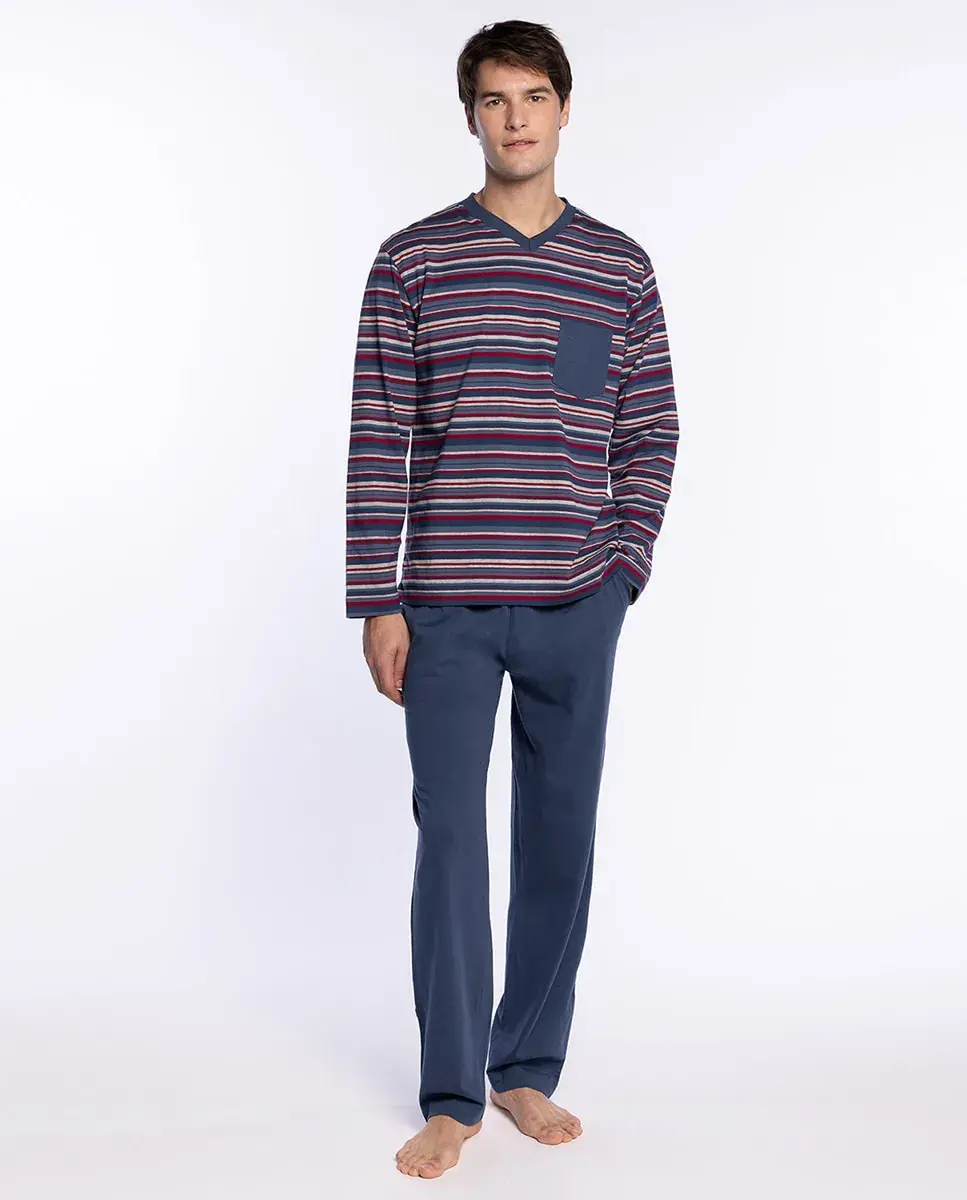

Мужская длинная пижама трикотажная Punto Blanco, синий/серый