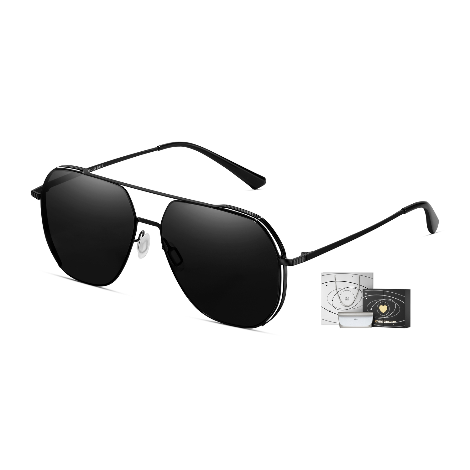 

HLA Авиаторские солнцезащитные очки из сплава Unisex, Black Frame with Gray Lens Gift Box Set