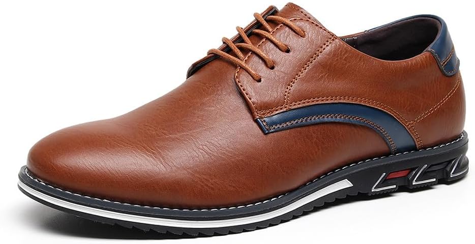 

Мужские повседневные классические туфли Santimon из кожи, стильные спортивные кроссовки на шнуровке, оксфорды для офиса, работы, путешествий и повседневной носки, коричневый