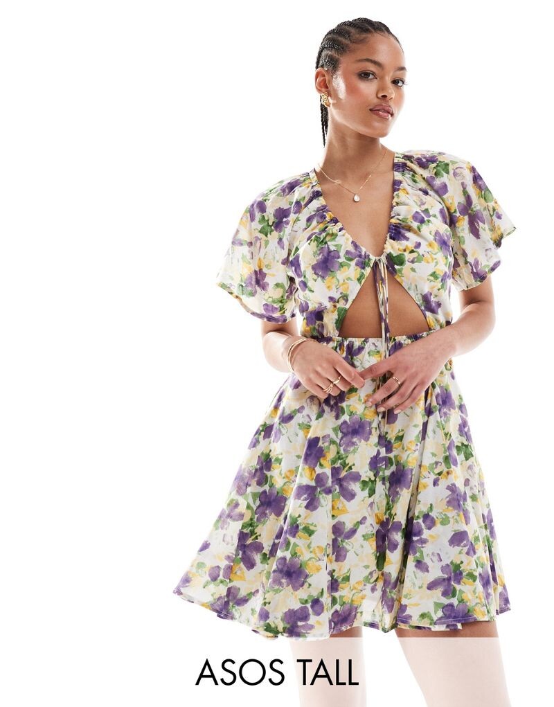 

Сиреневое платье с вырезом и юбкой-годе ASOS DESIGN Tall