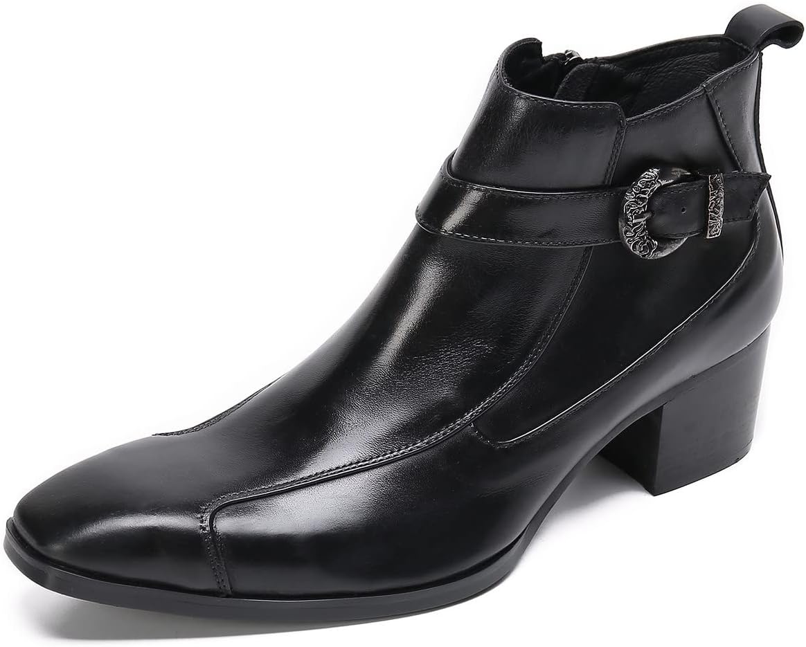 

Мужские повседневные ботинки Santimon Mens Dress Chelsea до щиколотки - настоящая кожа, вестерн-ковбойские ботинки с молнией сбоку и пряжками для вечеринок, деловых встреч и свадеб, черный