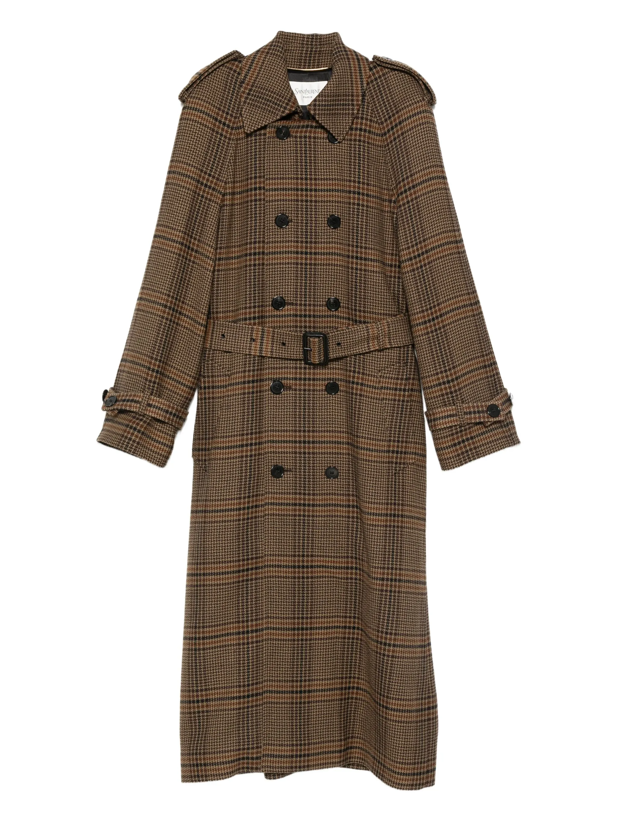 

Двубортный тренч в клетку Saint Laurent, коричневый