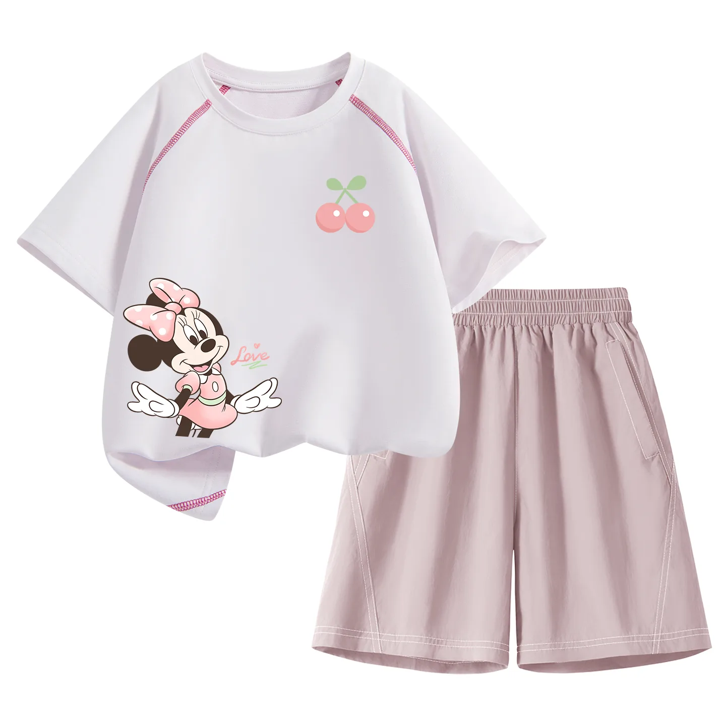Детская спортивная футболка с круглым вырезом Disney, Di Elegant Cherry Pink+Solid Color Peach Pink