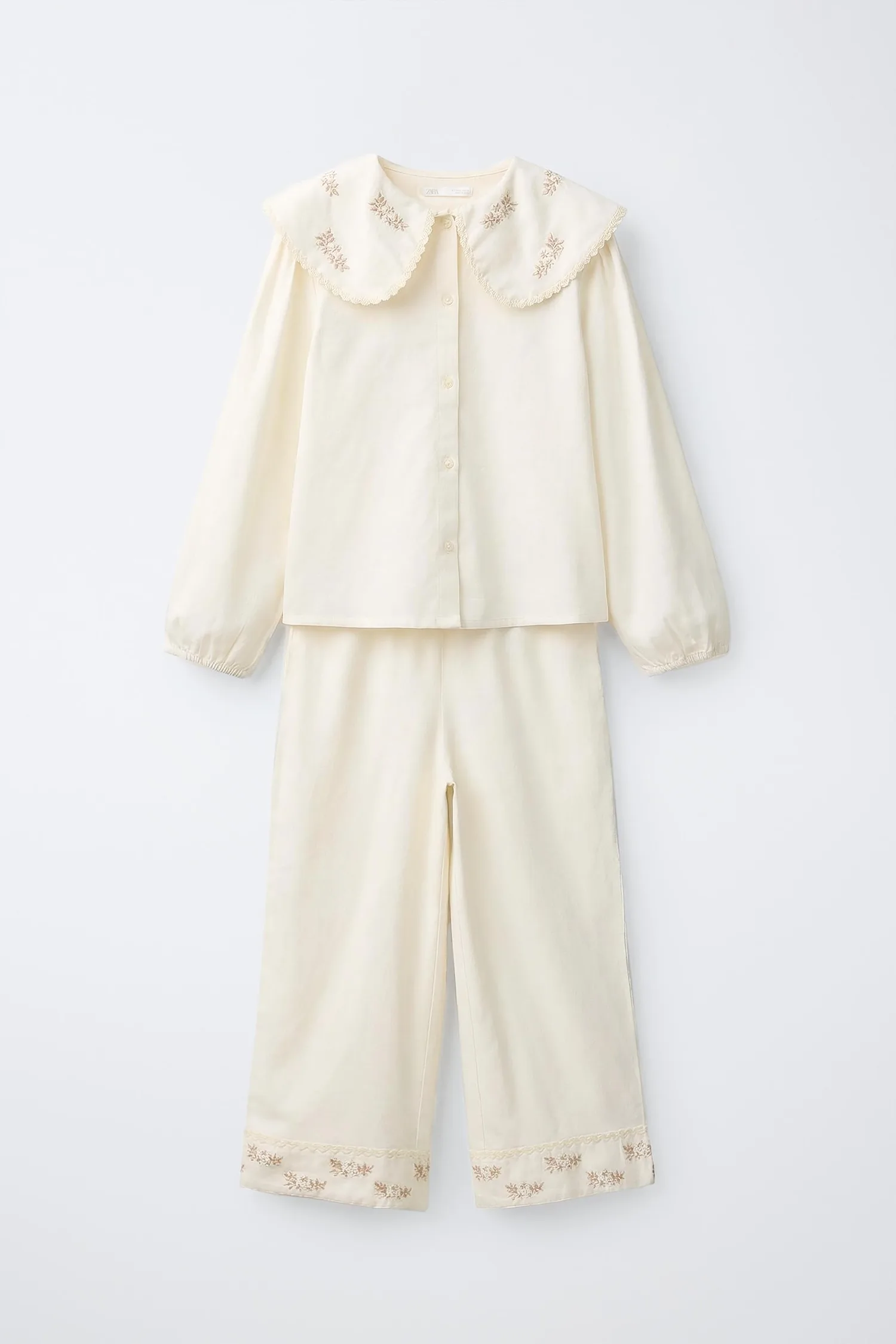 Пижама с вышитыми цветами, 6-14 лет Zara, экрю