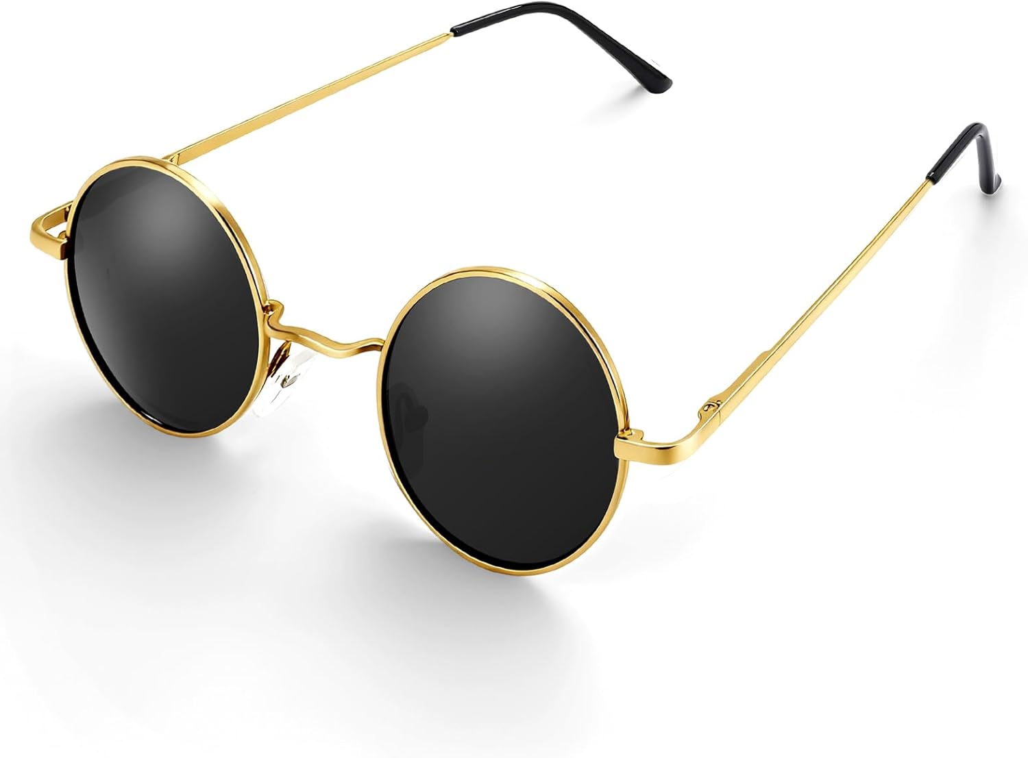 

Поляризованные солнцезащитные очки Morcheiong в стиле хиппи, ретро-круглые очки для женщин и мужчин, винтажные круглые солнцезащитные очки UV400, Gold Frame Black Film