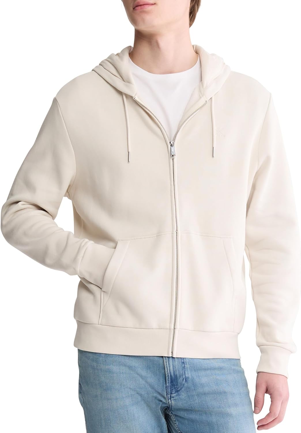 

Мужская флисовая толстовка с капюшоном Calvin Klein с архивным логотипом и свободным кроем на молнии, Chalk