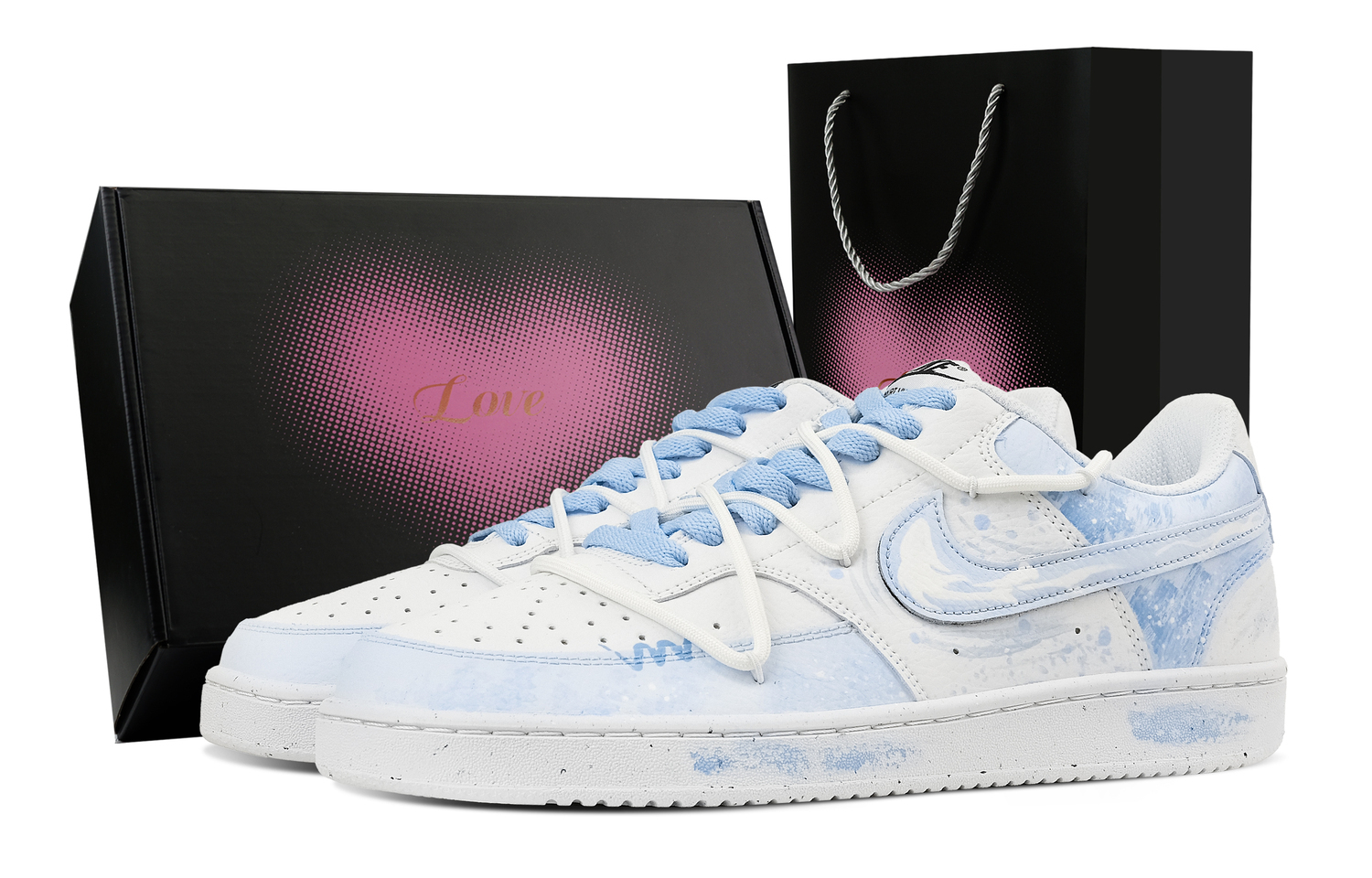 

Nike Кроссовки Court Vision 1 Qin Blue Yun Xi Heart Box с низким верхом, устойчивые к истиранию, для скейтбординга, мужские, белые, синие