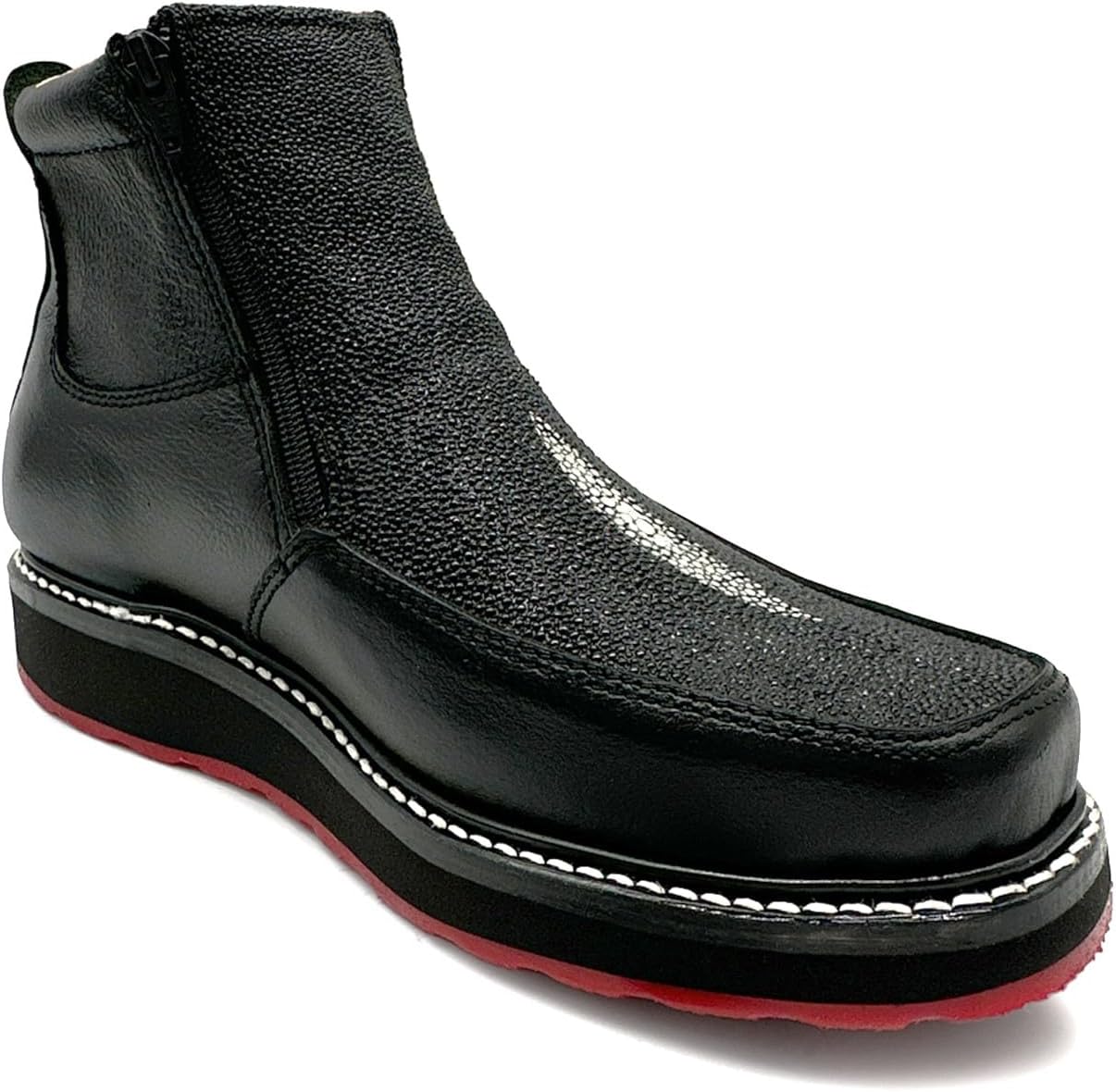 

Мужские ковбойские ботинки Western Shops черного цвета из кожи с квадратным носком, короткой голенью и тиснением под ската The Western Shops