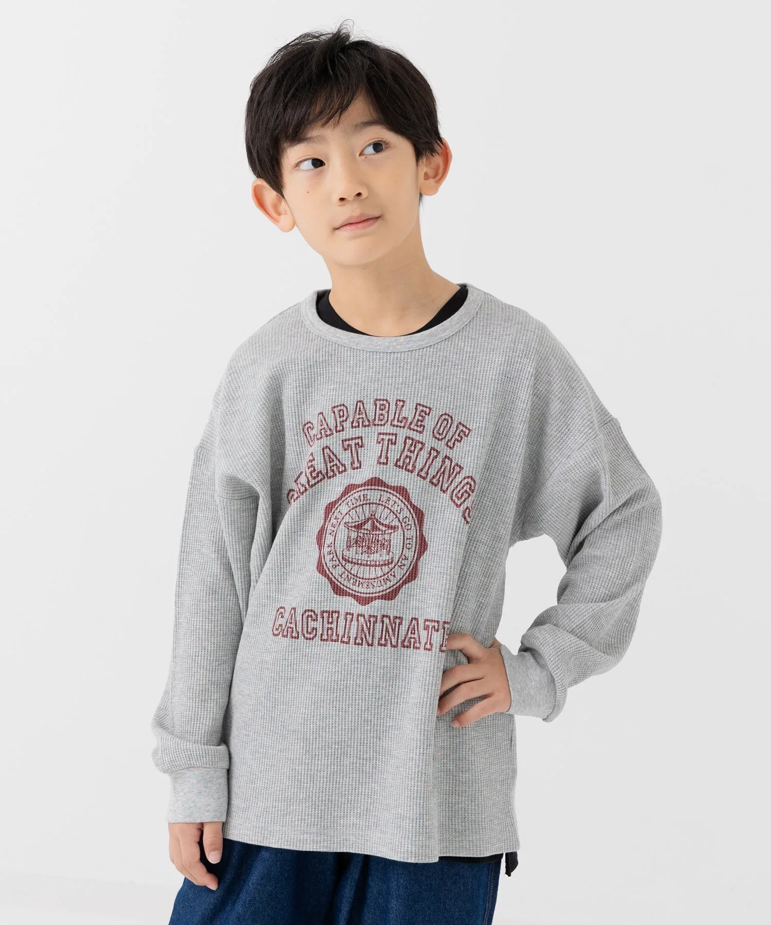 Футболка с длинными рукавами и вафельным принтом Chil2, J College Logo/Gray