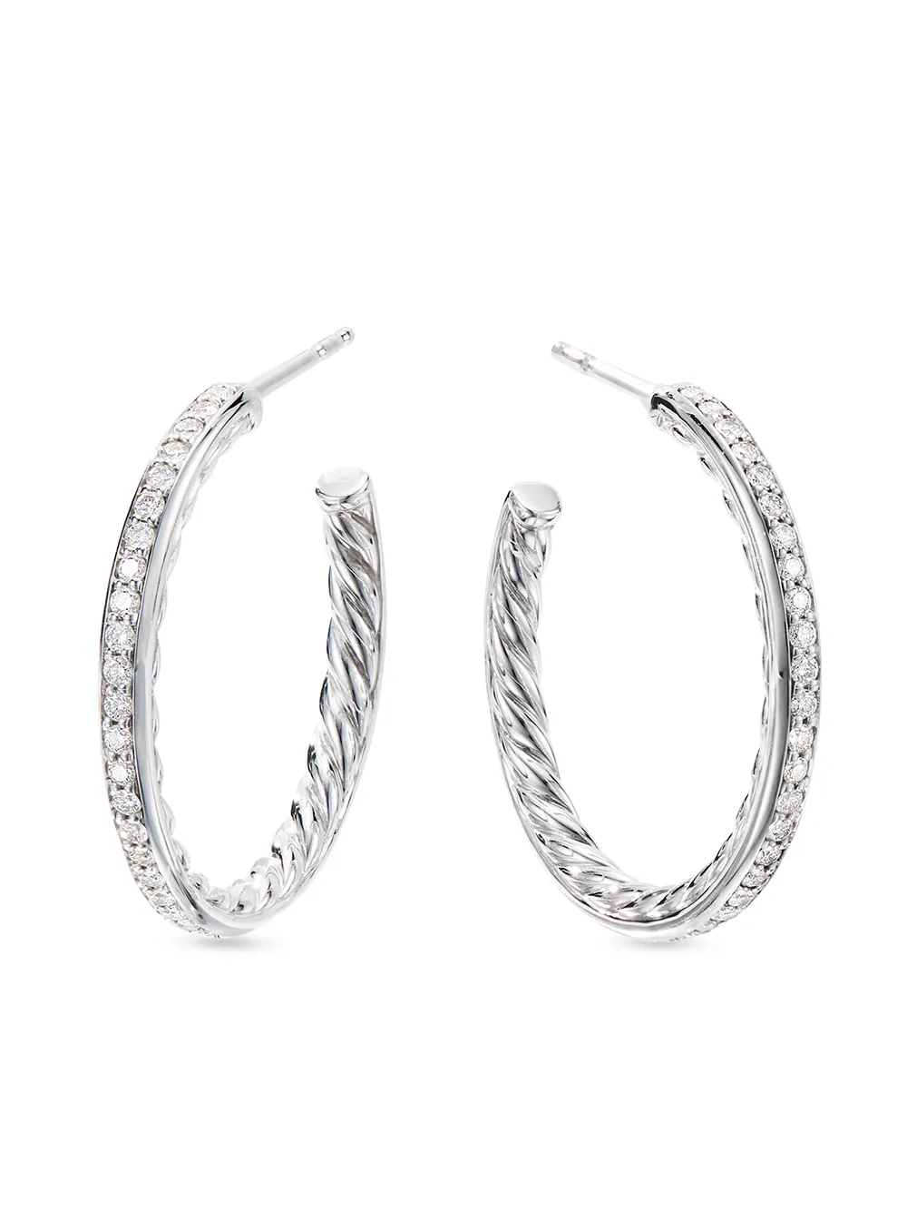 

Серебряные серьги-кольца с бриллиантами (25.4 мм) David Yurman, серебяный