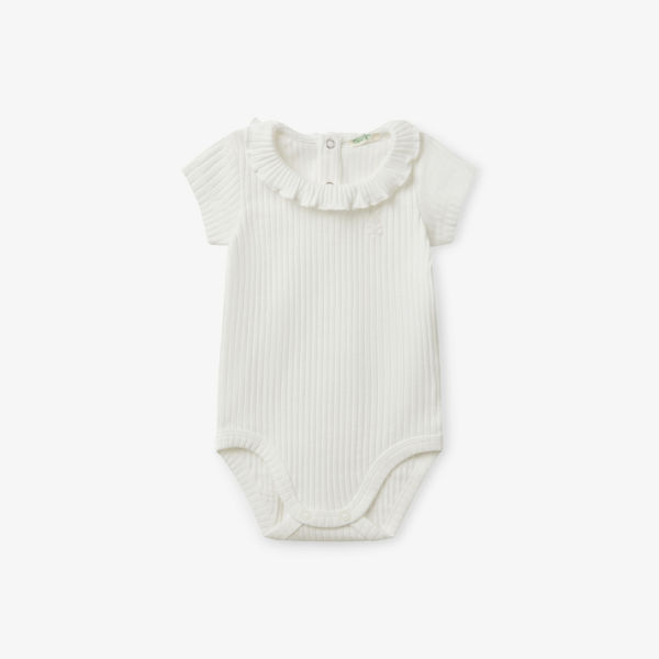 

Боди из хлопка с рифленым воротником-рюшем, 1-18 месяцев Benetton, белый