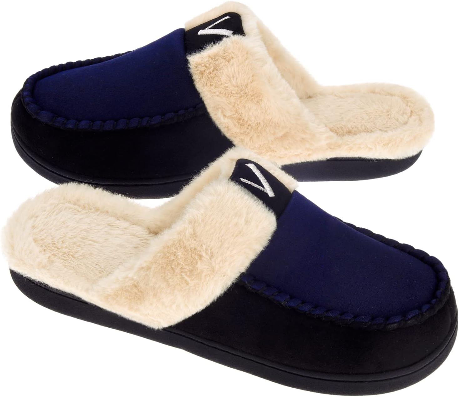 

Мужские тапочки VONMAY с эффектом памяти, пушистые, на скользкой подошве, мокасины с искусственным мехом, мягкая флисовая подкладка, для дома и улицы, теплые зимние, темно-синий/черный