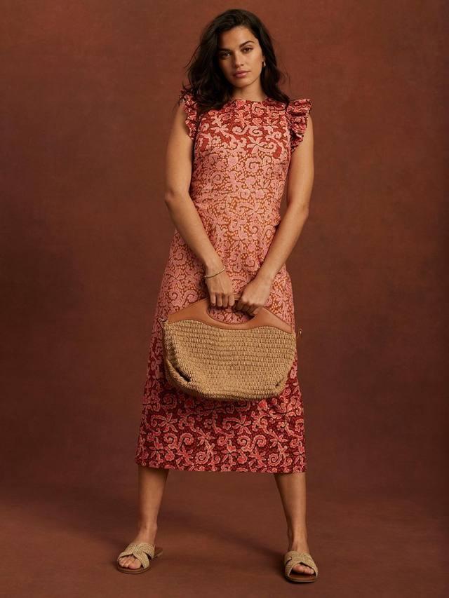 

Платье миди с рукавами-фонариками Mint Velvet, Orange/Multi