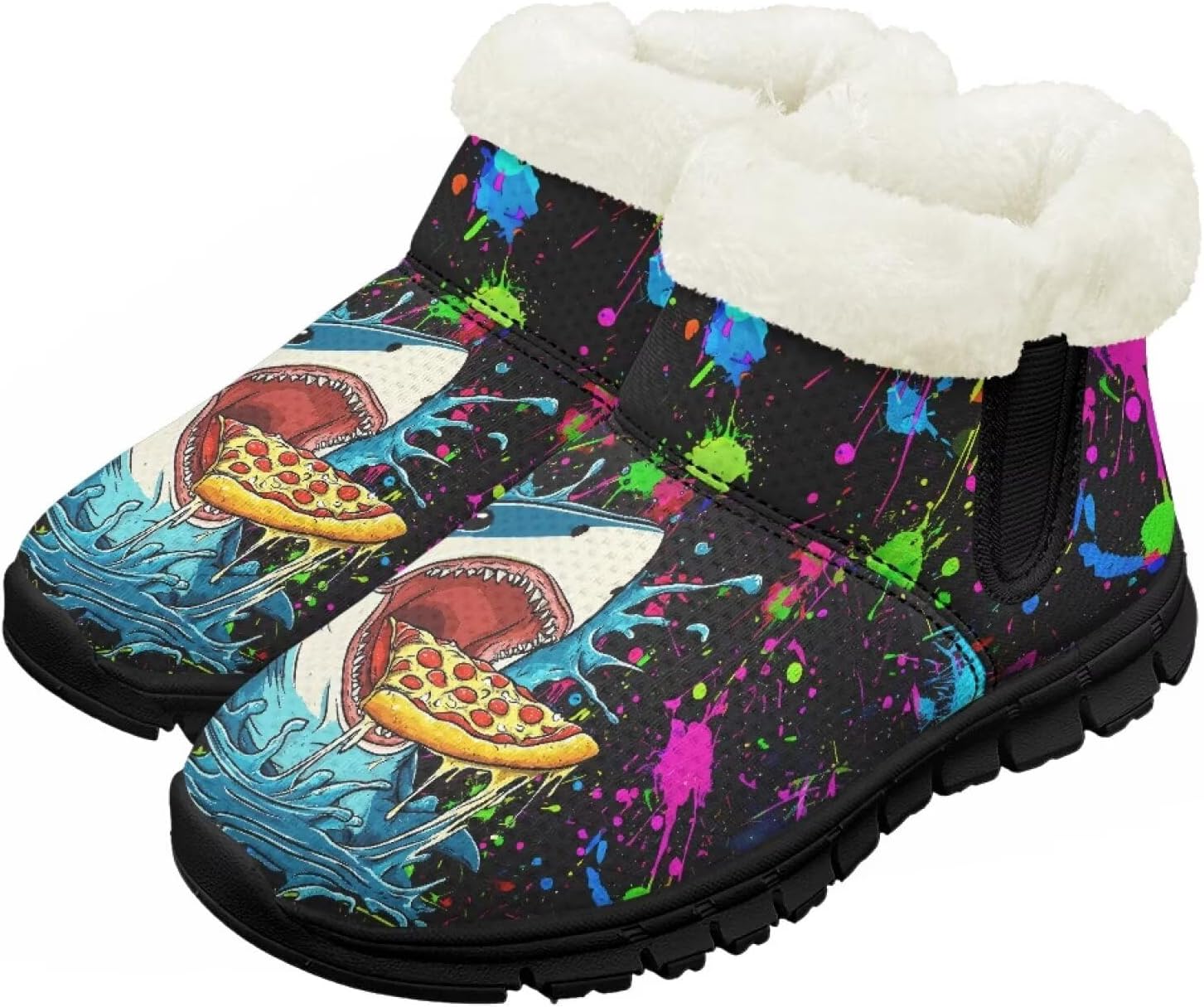 

Детские зимние ботинки Chririnla для мальчиков и девочек, утепленные и сверхлегкие с плюшевой подкладкой и противоскользящей подошвой, Ink-splattered Shark