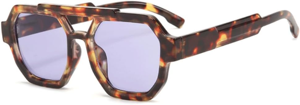 

2026 - Ретро-солнцезащитные очки с двойной перемычкой для женщин, многоугольные и квадратные, модные, сине-фиолетовые, мужские солнцезащитные очки UV400 MTZJH, One Color