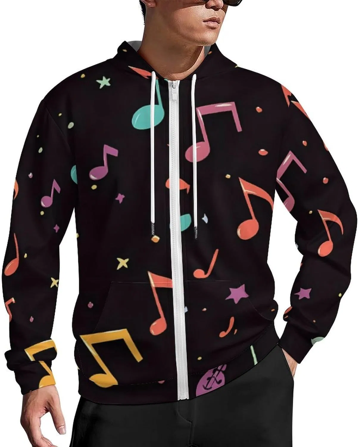 Худи мужское с капюшоном на молнии Musical Note, 92% полиэстер 8% спандекс, Style
