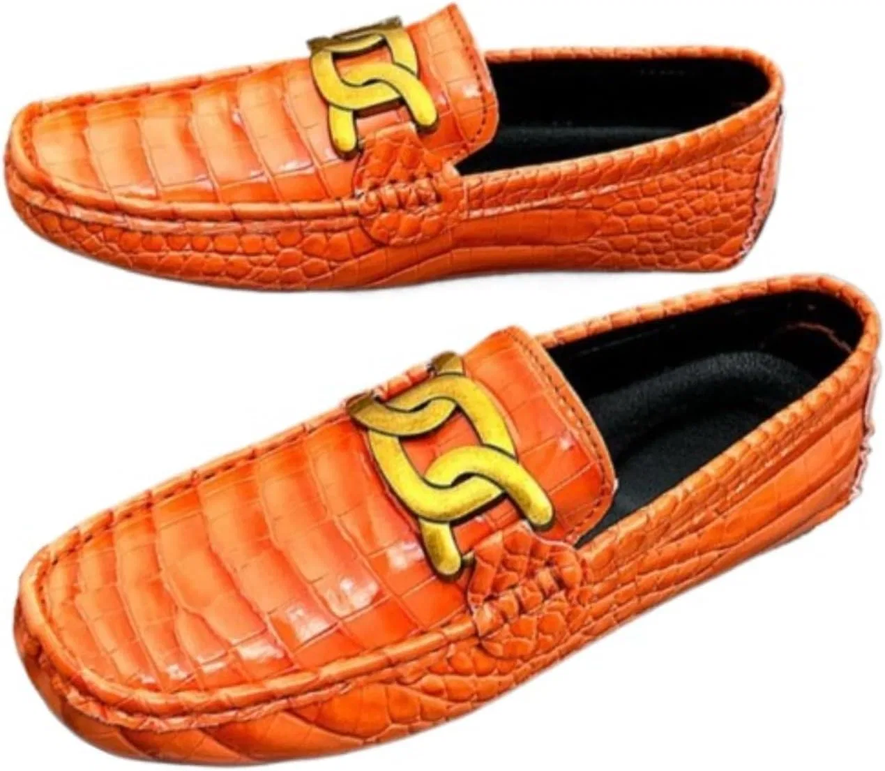 Лоферы крокодиловая кожа, Slip-On, оранжевый JingSMNX