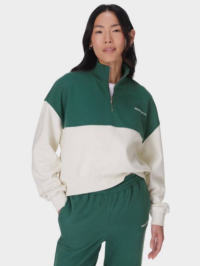 

Богатый джемпер из органического хлопка revive crop на молнии 1/2 дюйма Sweaty Betty, цвет Glade Green/Multi