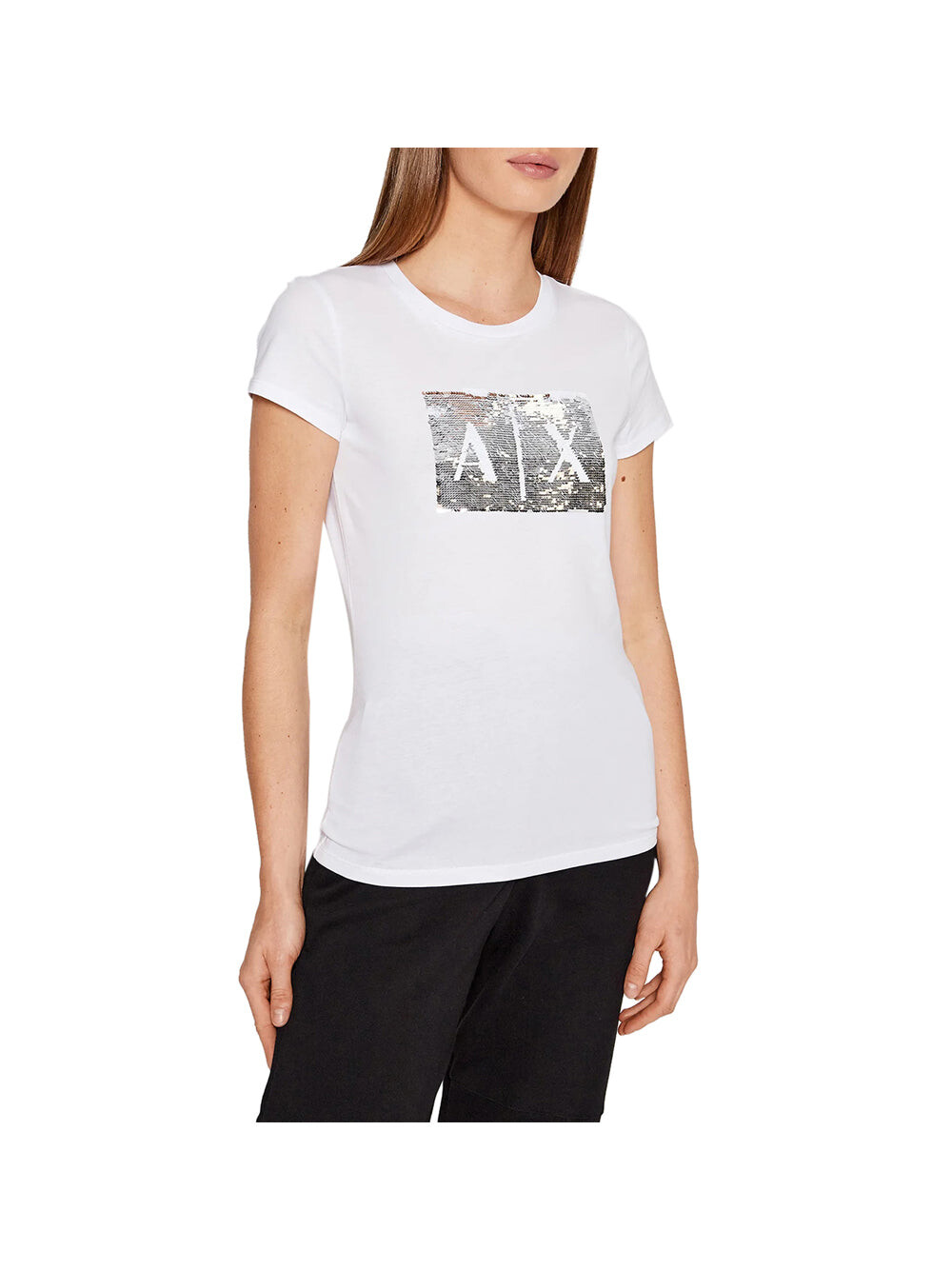 

Женская белая/серебристая футболка Armani Exchange