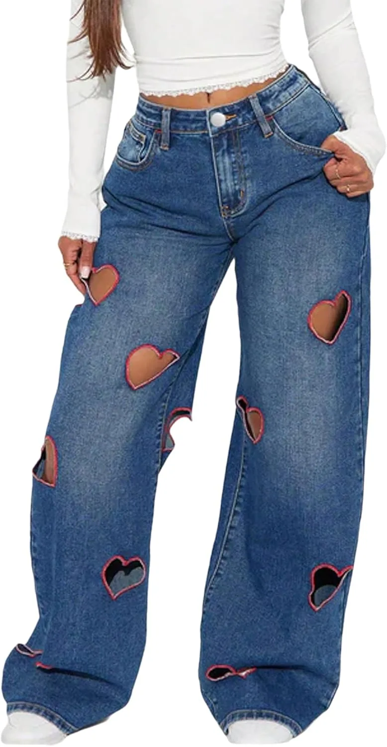 

Женские джинсы wide leg с вырезом в виде сердца и высокой талией YADMISU