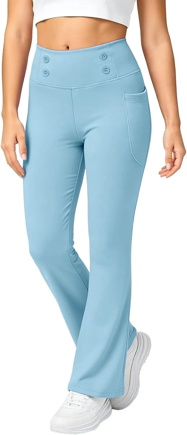 Леггинсы флисовые с клешом, высокие, для девочек, Light Blue — фото 4