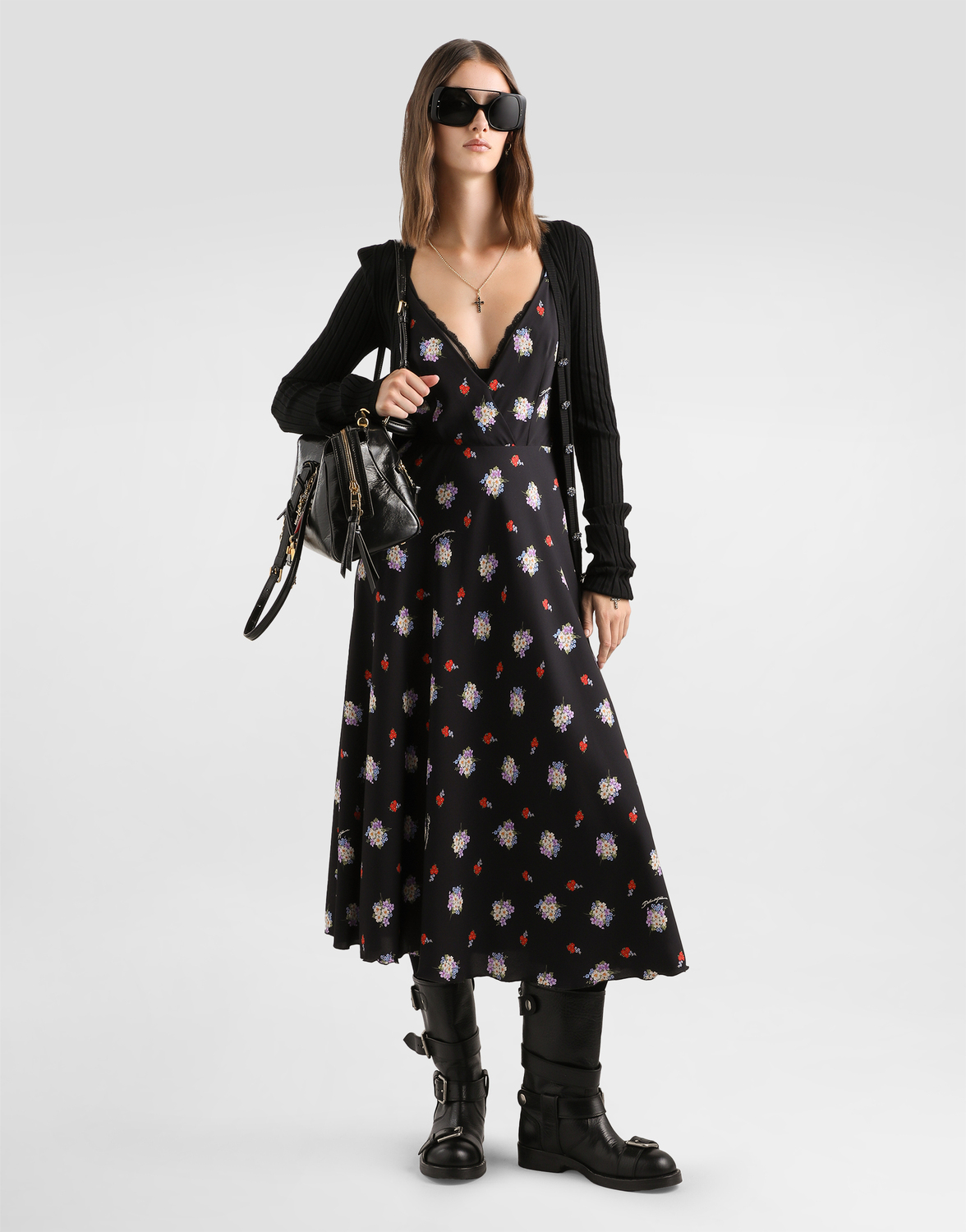 Короткое платье с мелким цветочным принтом DOLCE & GABBANA, мультиколор — фото 2