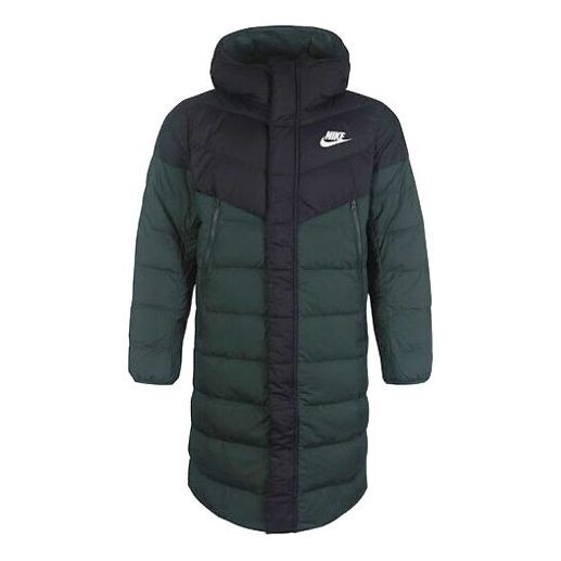 

Пуховик Nike mid-length Colorblock Casual Sports hooded down Jacket Green, зеленый