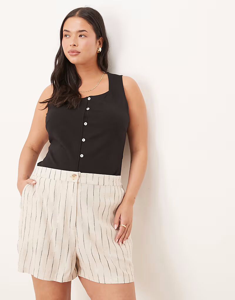 

Льняные свободные шорты ASOS DESIGN Curve в полоску с натуральным рисунком