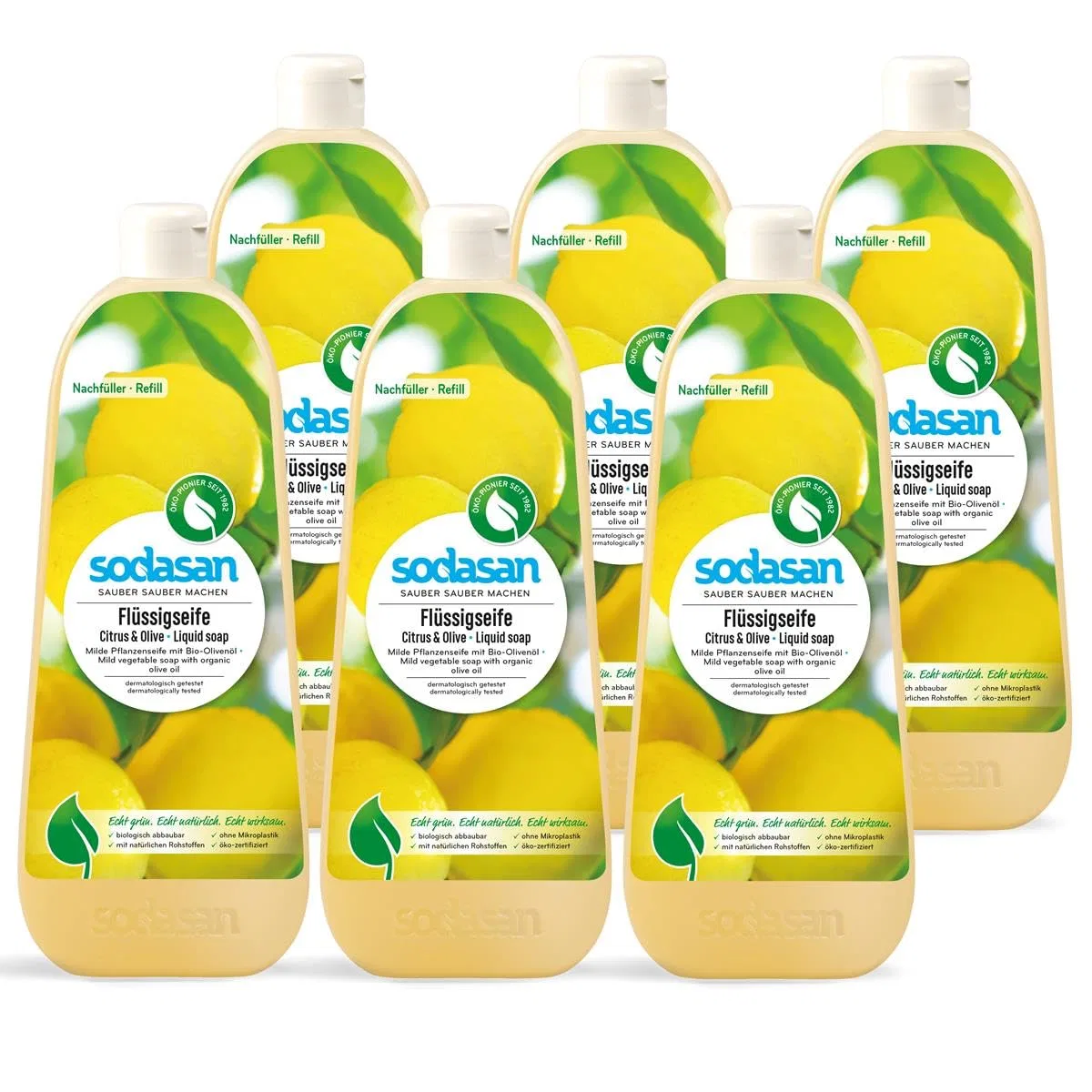 Жидкое мыло Citrus & Olive, сменный блок, 6 x 1 л Sodasan