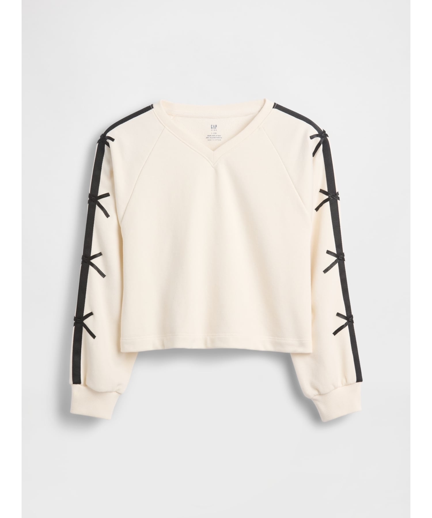 (K) Винтажная мягкая толстовка с V-образным вырезом и лентой (детская) GAP, IVORY_FROST — фото 3