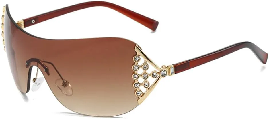 

Солнцезащитные очки без оправы с бриллиантами для женщин, модные розовые солнцезащитные очки для женщин, винтажный стиль, панк, женские солнцезащитные очки MTZJH, Tea