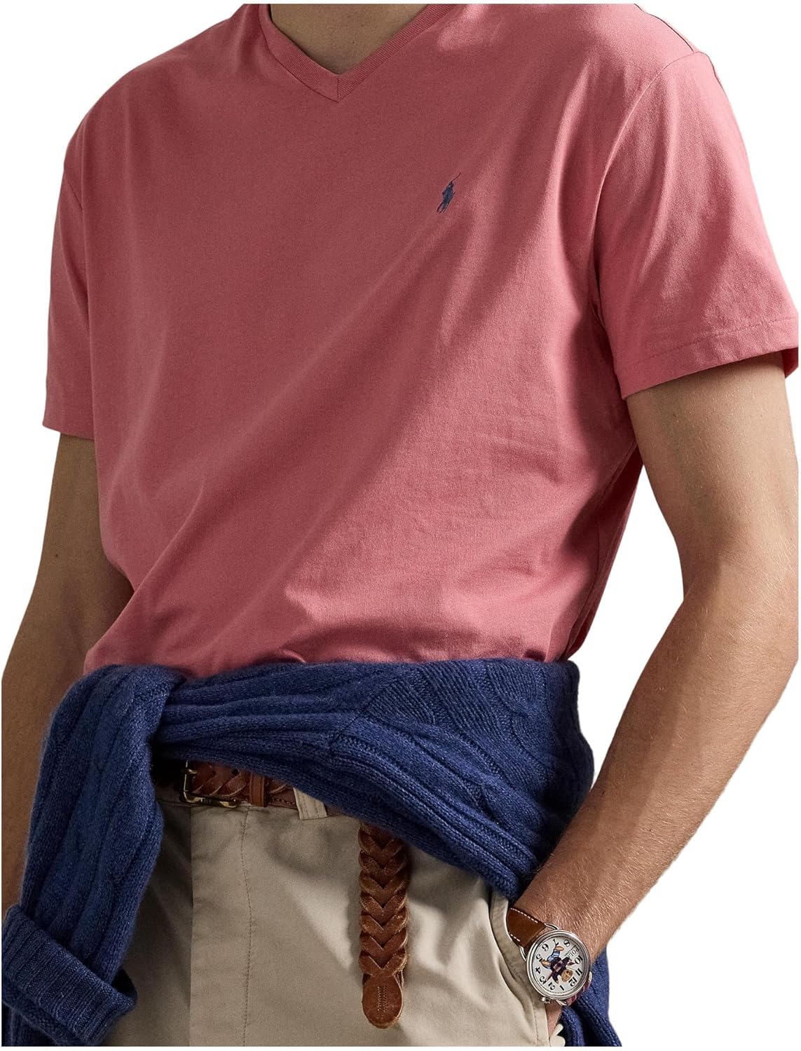 Мужская футболка POLO RALPH LAUREN классического кроя с V-образным вырезом, Desert Rose — фото 3
