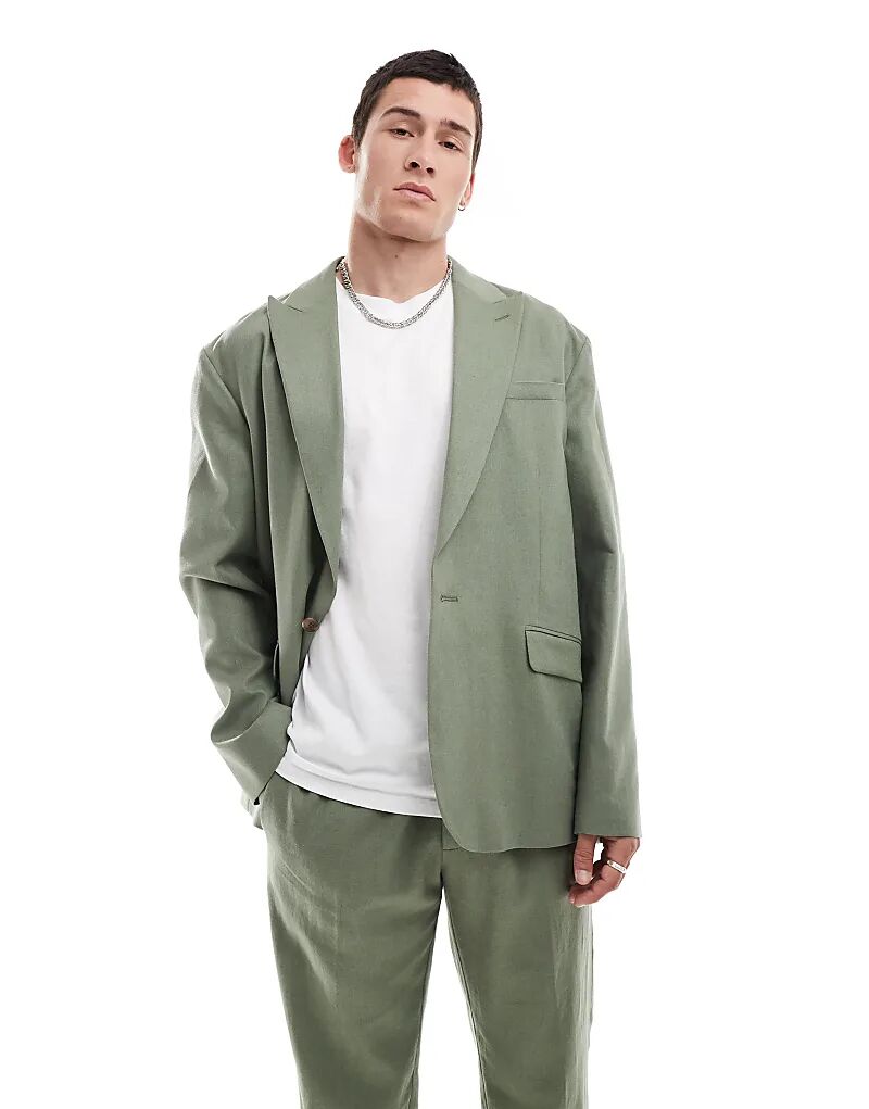 

Свободный пиджак свободного кроя из льняной смеси ASOS DESIGN оливково-зеленого цвета