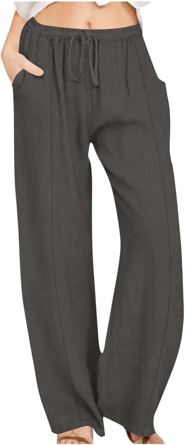 

Женские льняные брюки с широкими штанинами и эластичным поясом