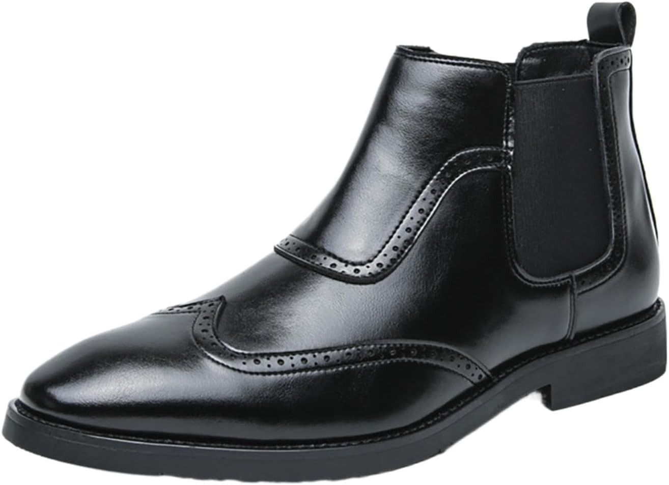 

Мужские кожаные ботинки Челси с низким каблуком и крылышками, классический круглый носок, броги, без шнуровки, оксфорды для вождения, делового и офисного стиля, формальные ботинки до щиколотки Forevercan, черный