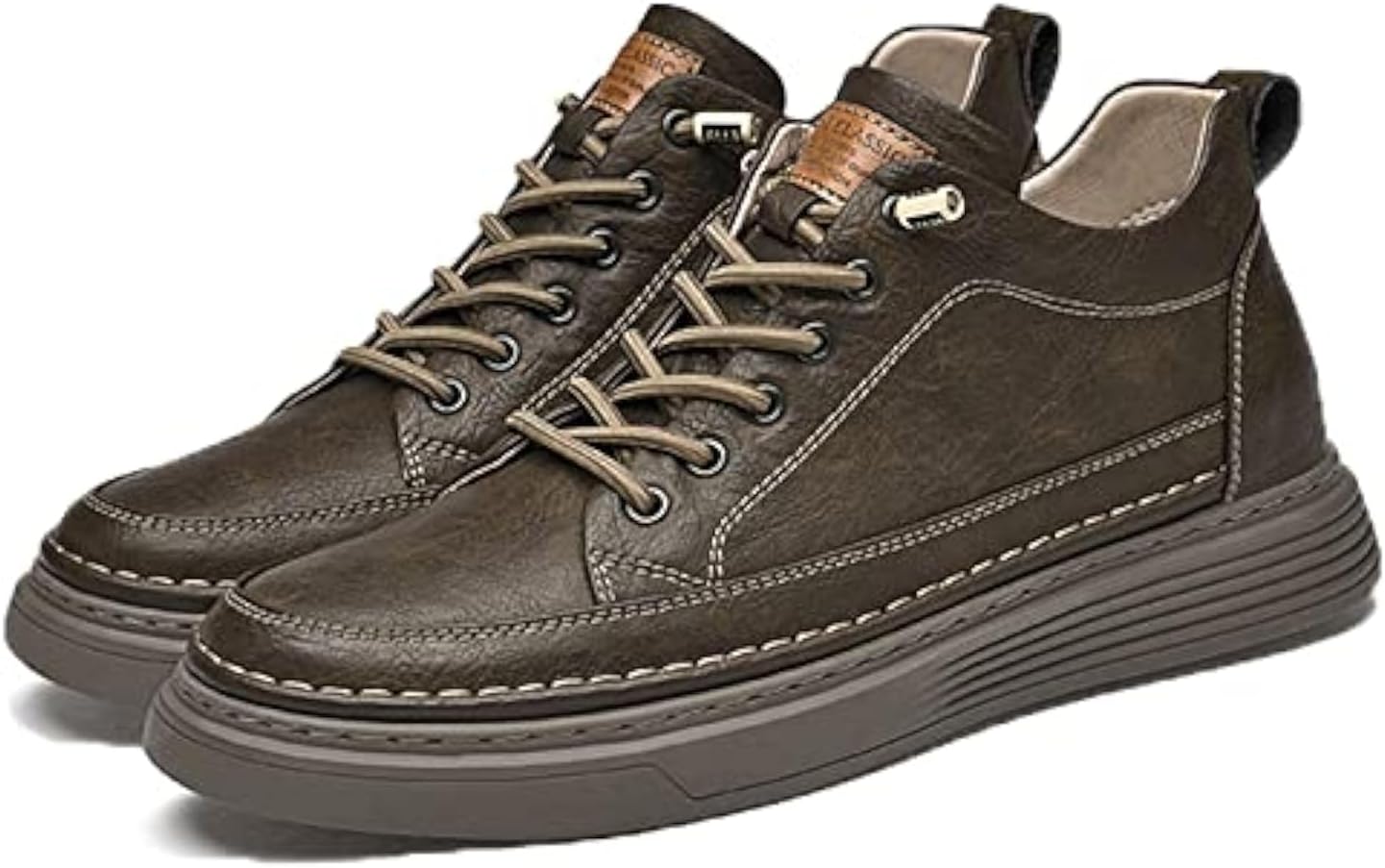 

Мужские кожаные повседневные туфли оксфорды, невидимая стелька для увеличения роста, противоскользящая мягкая подошва, шнуровка, модные кроссовки и классические туфли Purchawee, коричневый