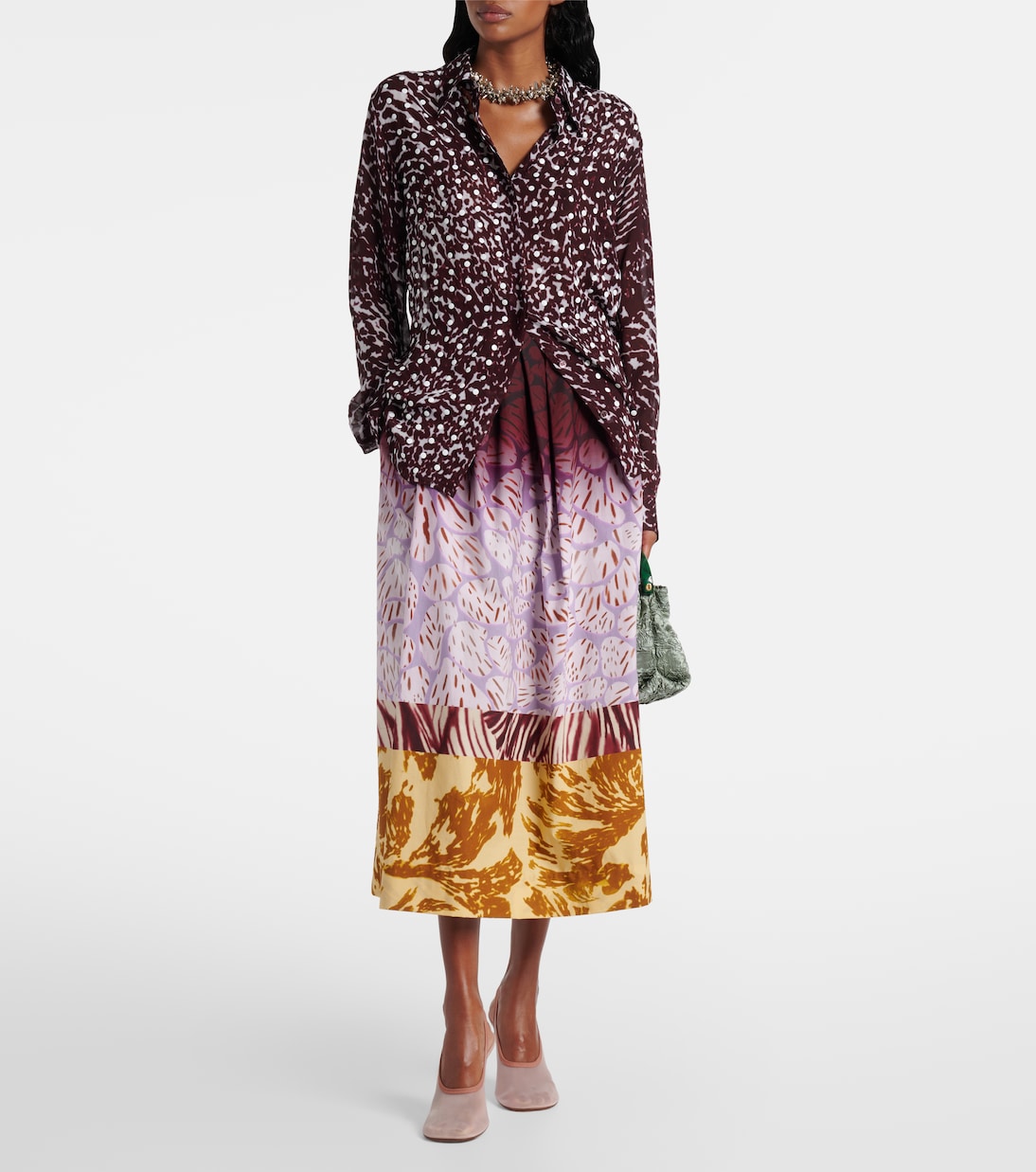 Печатная хлопковая макси-юбка Dries Van Noten, бордовый — фото 2
