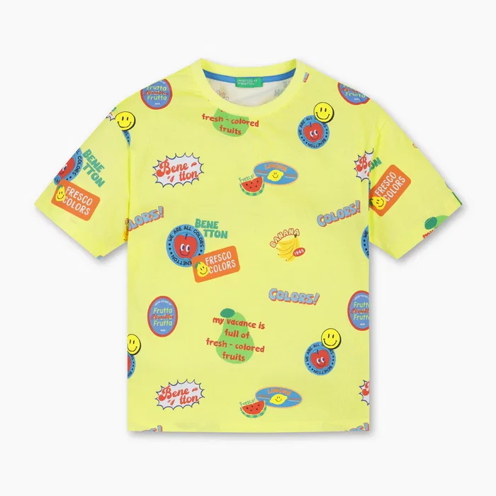 Детская футболка Color Spatch жёлто-зелёная от Benetton Kids