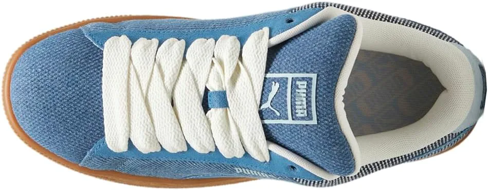 Мужские замшевые кроссовки PUMA XL с джинсовой тканью и шнуровкой - синие, синий — фото 4