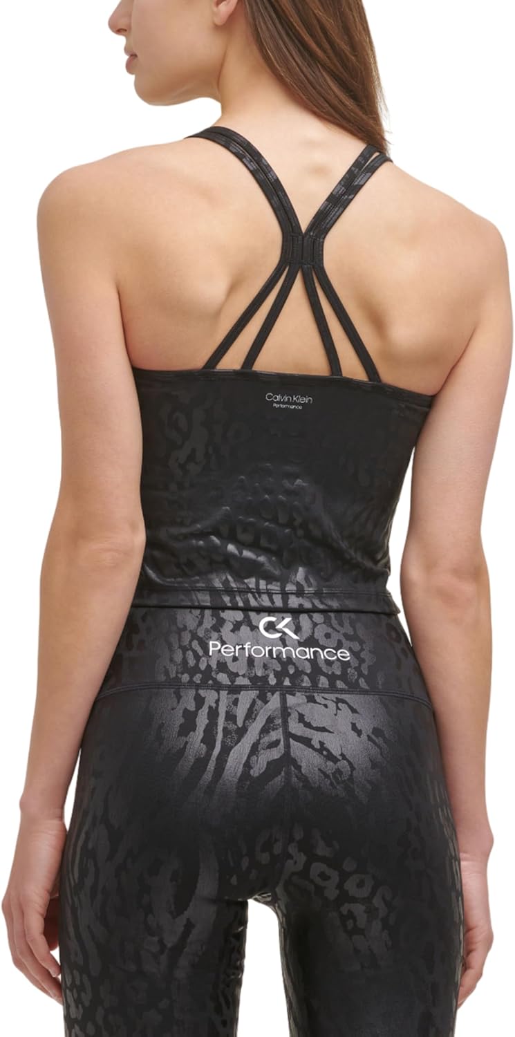Женский укороченный топ Calvin Klein Performance с фольгированным принтом, бретельками на спине и встроенным бюстгальтером, Animal Transform Black — фото 3
