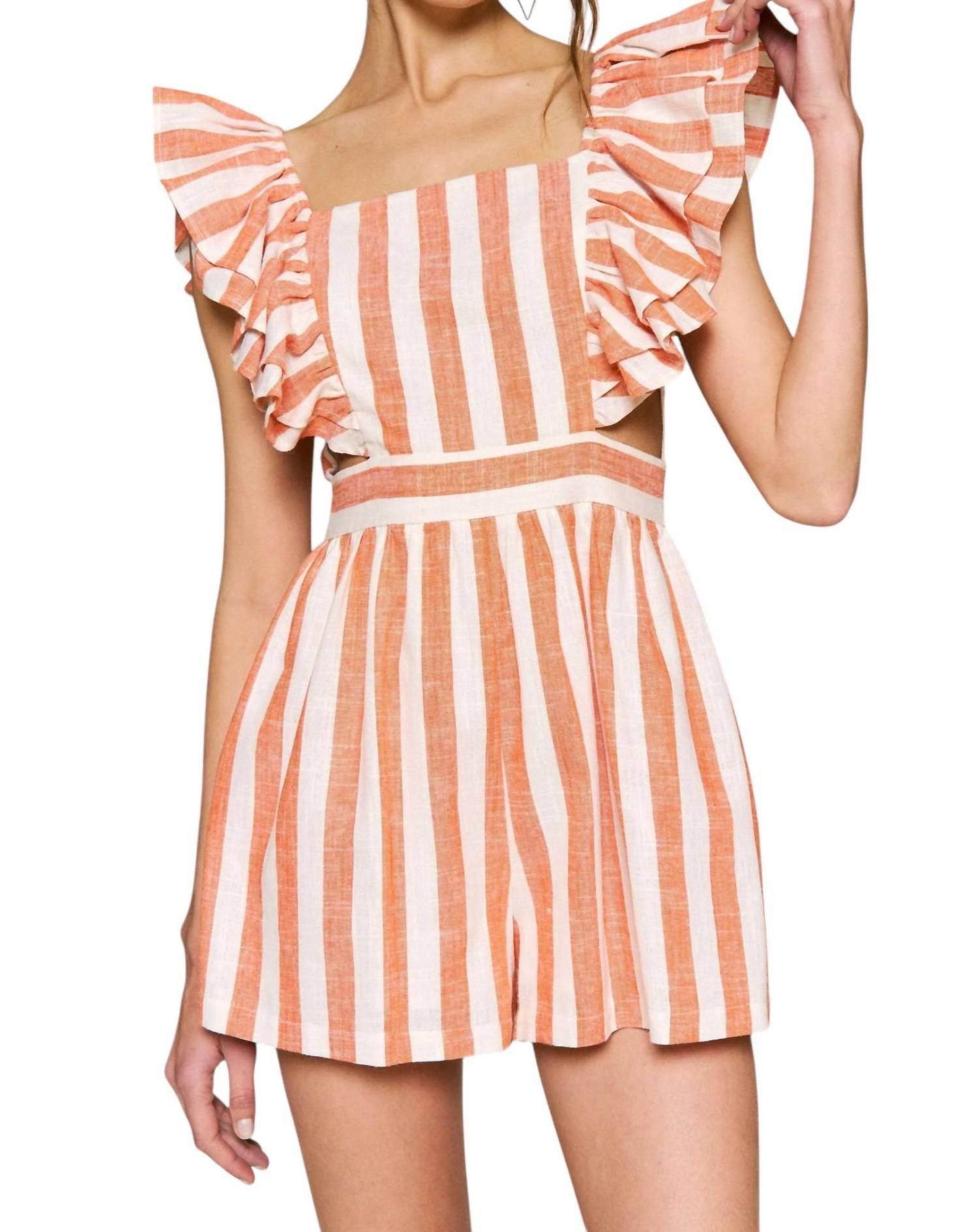 

Полосатый комбинезон Hailee Ruffle в цвете лососево-розовый Urban Daizy