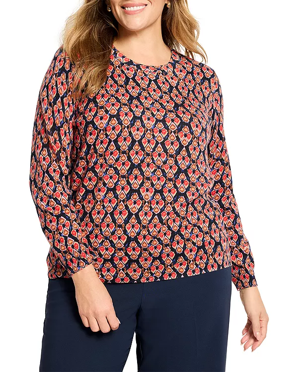 

Хлопковый свитер в стиле икат с изображением урожая Nic+Zoe Plus, мультиколор