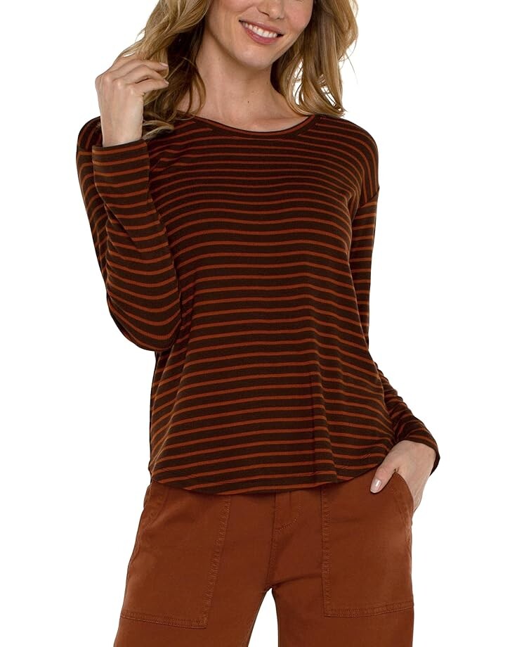 

Топ Liverpool Los Angeles Drop Shoulder Scoop Neck Rib Knit Top, цвет Tumeric Stripe