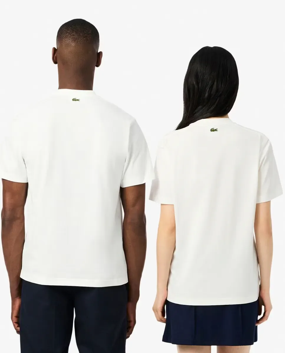 Унисекс хлопковая футболка с эксклюзивным принтом и коротким рукавом Lacoste, белый — фото 2