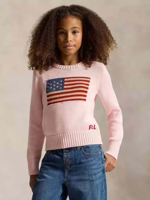 Детский хлопковый джемпер с американским флагом, розовый цвет Акация Ralph Lauren
