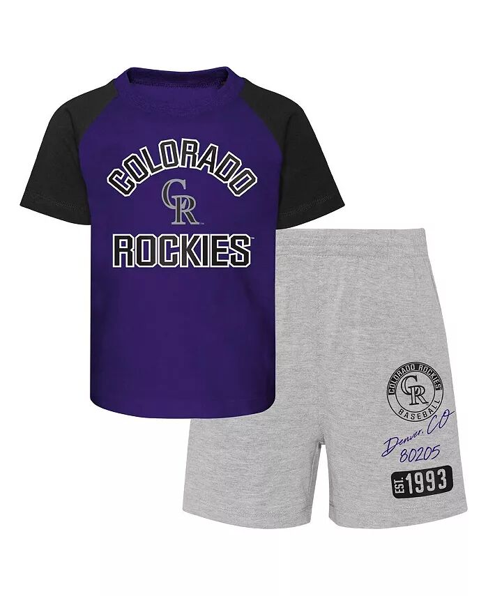 Комплект из футболки и шорт реглан Colorado Rockies Ground Out Baller для мальчиков и девочек фиолетового и серого цвета Outerstuff — фото 2