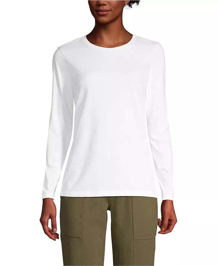 

Женская футболка Petite Relaxed Supima Cotton с длинным рукавом и круглым вырезом Lands' End, белый